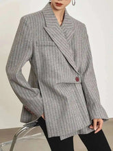 Luxury Women's Pinstripe Asymmetric Blazer | HEYFANCYSTYLE